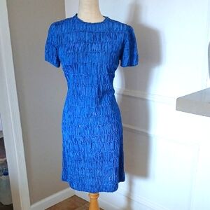 Vintage 60s Caledonia Electric Blue Ribbon Pleat Sheath Mini Dress
